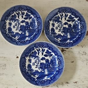 Set Of 3 Japan Blue Willow Flow Blue 6" Plates